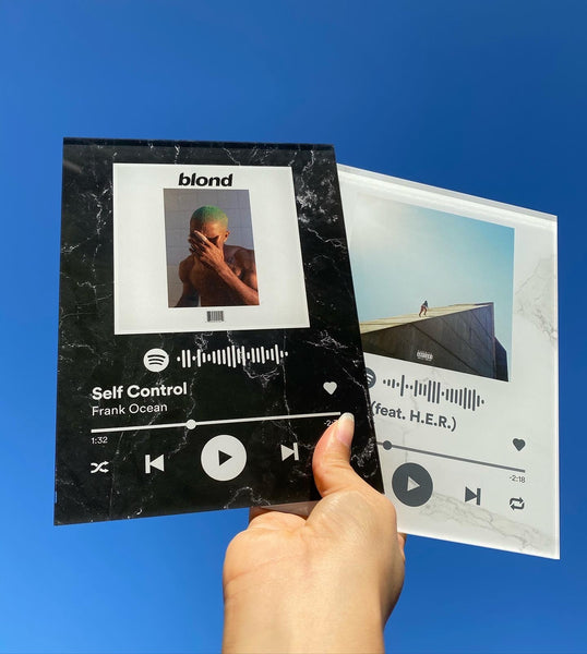 White Marble Custom Spotify Acrylic Album Cover - SPOTIFY Song (scan + play) - Pictical™